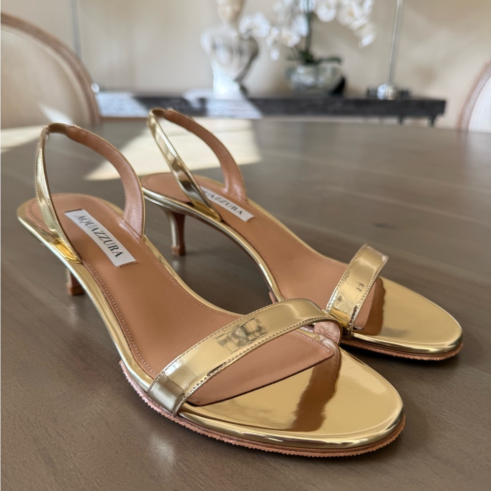 Aquazzura So Nude 50MM Gold Slingback Sandals - Picture 2 of 9